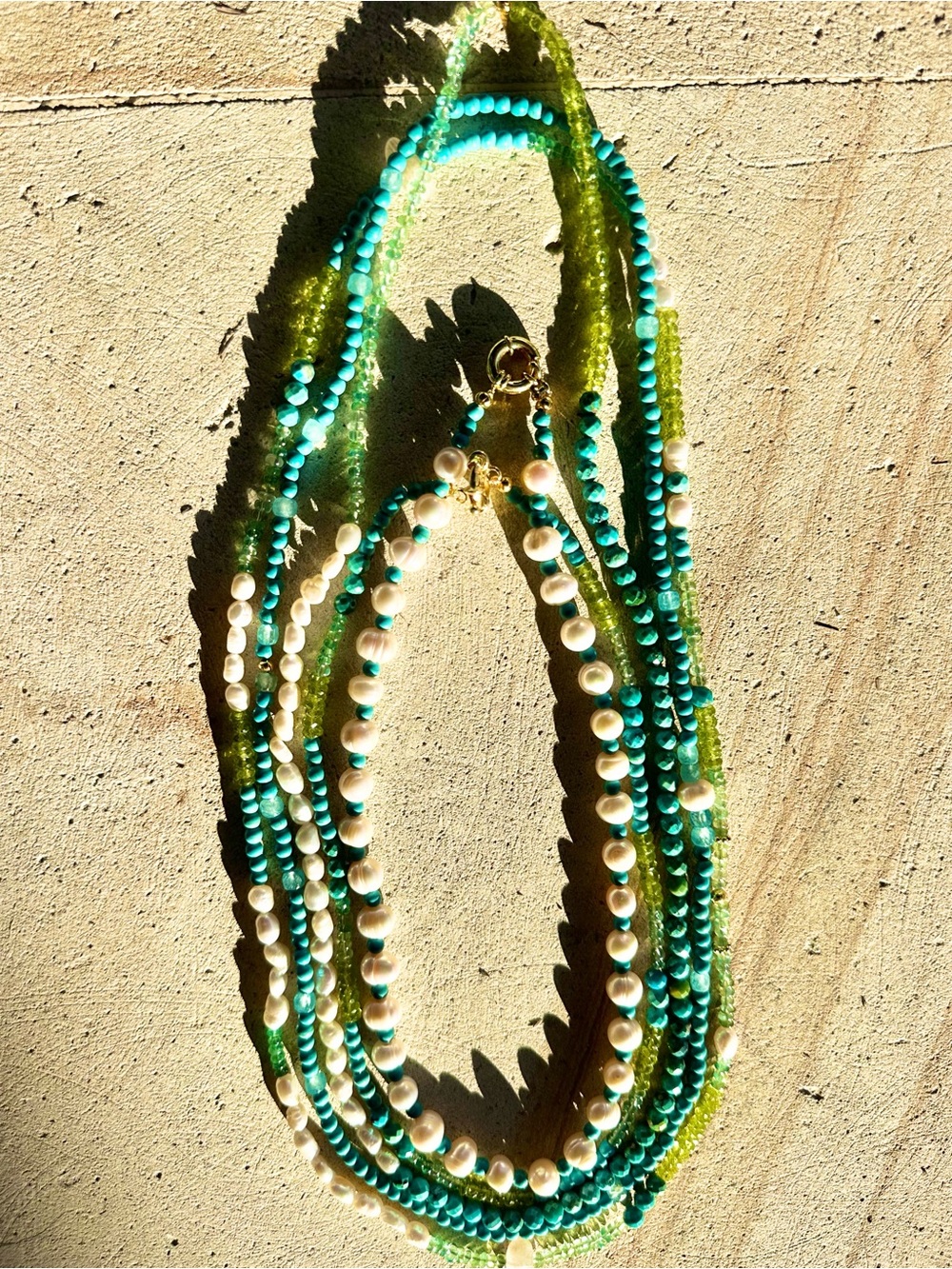 Crystal Green Amethyst & Turquoise & Pearl Necklace - Brand: Balii Crystals.